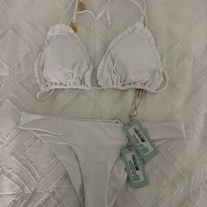 SHEIN White Ruffle Trim Bikini